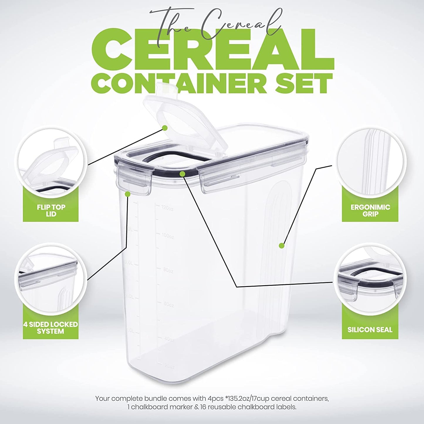 KICHLY Pack of 6 Cereal Containers Storage - Cereal Dispenser & Food Storage Containers for Pantry Organization and Storage -Food Dispensers for Kitchen Counter and Cookie Jars