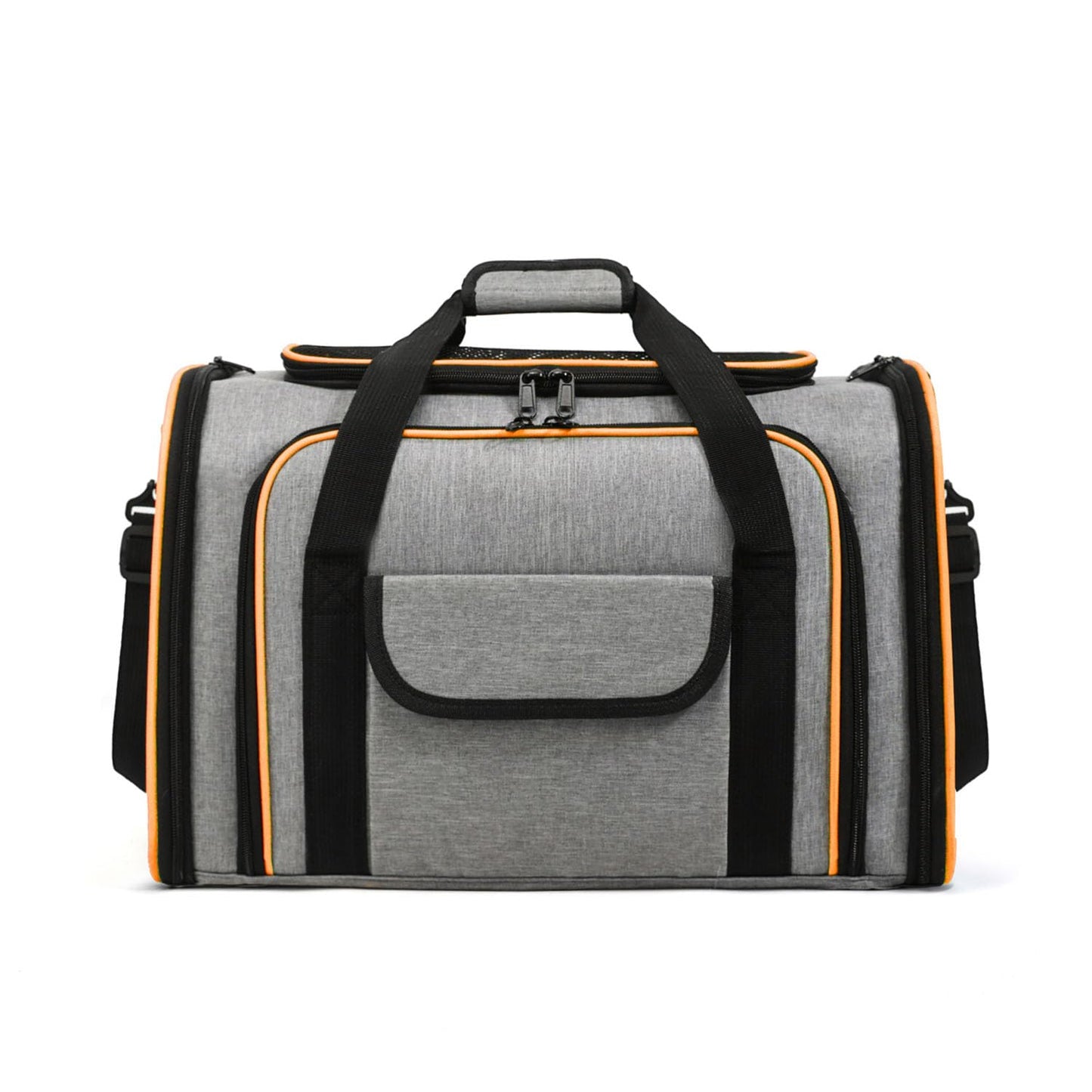 Craftsboys Pet Carrier for Cats & Dogs up to 15lbs – Soft-Sided, Breathable Mesh with Storage Pocket, Escape Proof Travel Carrier Bag for Small Dogs or Cats L17.7＂*W11＂*H11.8＂ (Grey-Orange)