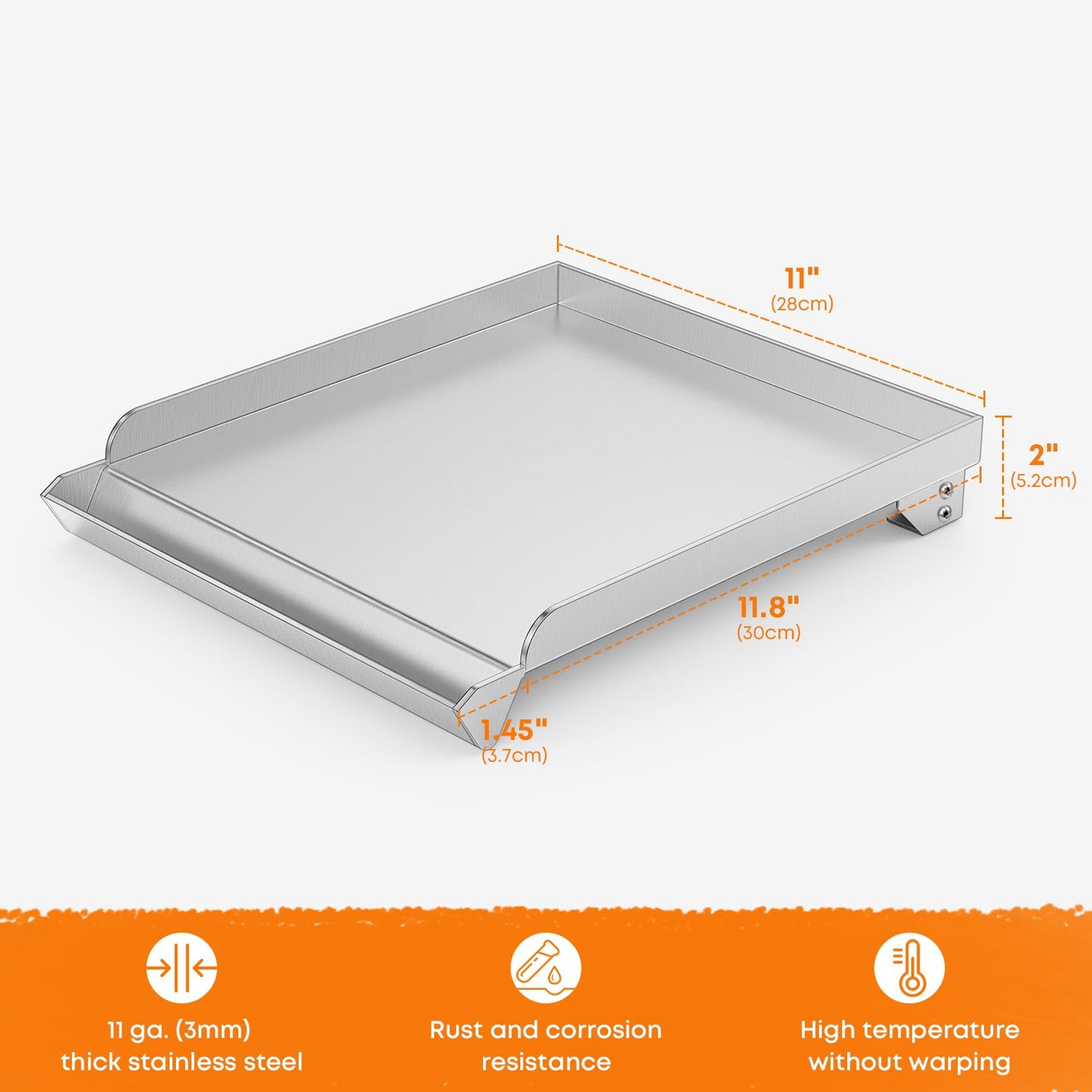 Stanbroil Universal Griddle for Gas Grill Side Burner, Stainless Steel Flat Top for Most Gas Grills, 11" x 13"