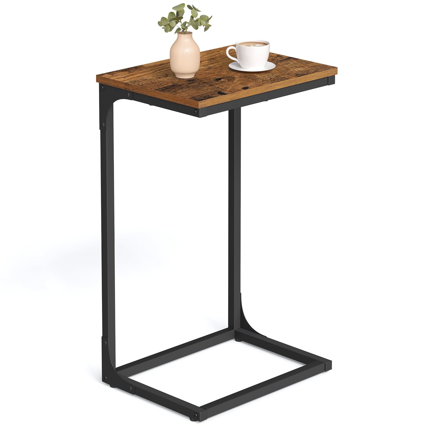 VASAGLE C-Shaped End Table, Side Table for Sofa, Couch Table with Metal Frame, Small TV Tray Table for Living Room, Bedroom, Rustic Brown and Black