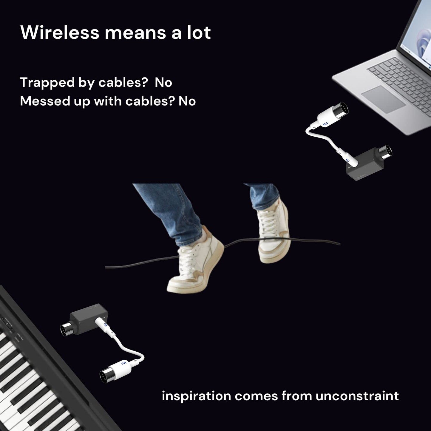 PAINTAUDIO Paint Audio Wireless MIDI Adapter, MIDI Mate Ultra Low Latency Adapter for Synthesizer Digital Wind Guitar Pedal Digital Piano Keyboard to MIDI Devices, Mac OS/iOS Devices