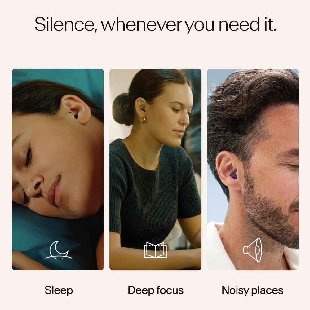 Alpine Silence - Noise Reduction Ear Plugs - Focus, Travel, & Sleep Ear Plugs - Comfortable V-Shape with 4 Oval Tips Sizes for Perfect Fit (XS/S/M/L) – Midnight Blue