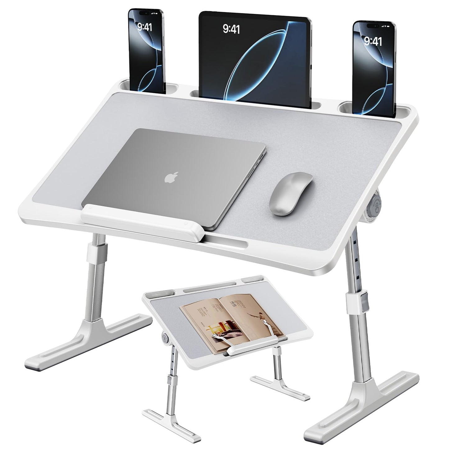 NIFBANG Laptop Desk for Bed,Portable Lap Desks Bed Tray,Adjustable Height Folding Couch Table with Bookstand,Car Rear Seat Sofa Floor Laptop Stand for Adults Kids Eating Breakfast,Writing,Reading