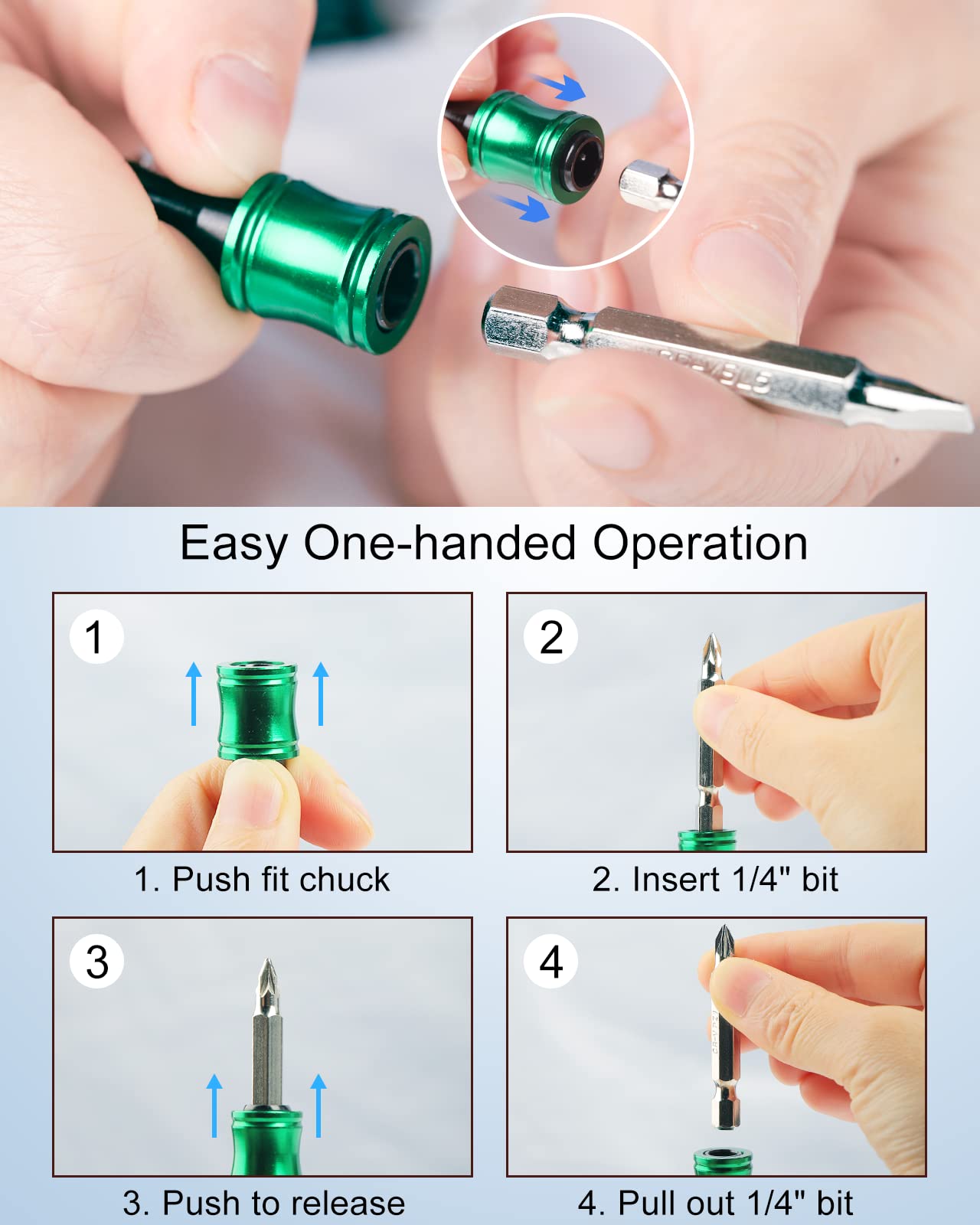 Katerk 24 pcs (4 Sets) Drill bit Holders Key Chain, 1/4 inch Hex Shank Aluminum Alloy Screwdriver Bits Holders, Light-Weight Quick-Change Extension Bar Keychain Drill Screw Adapter