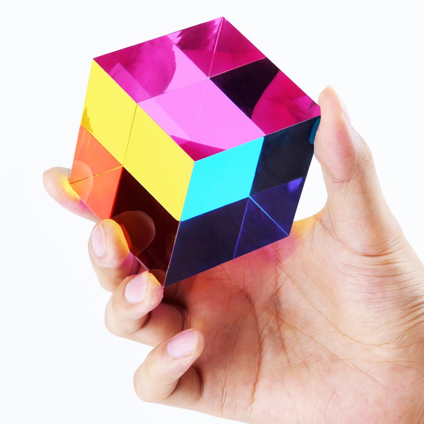 iKeelo Color Mixing Cube (60mm) with Stand - Cyan, Magenta, Yellow - Magic Optical Cube Novelty Physic Toy for Birthday and Christmas