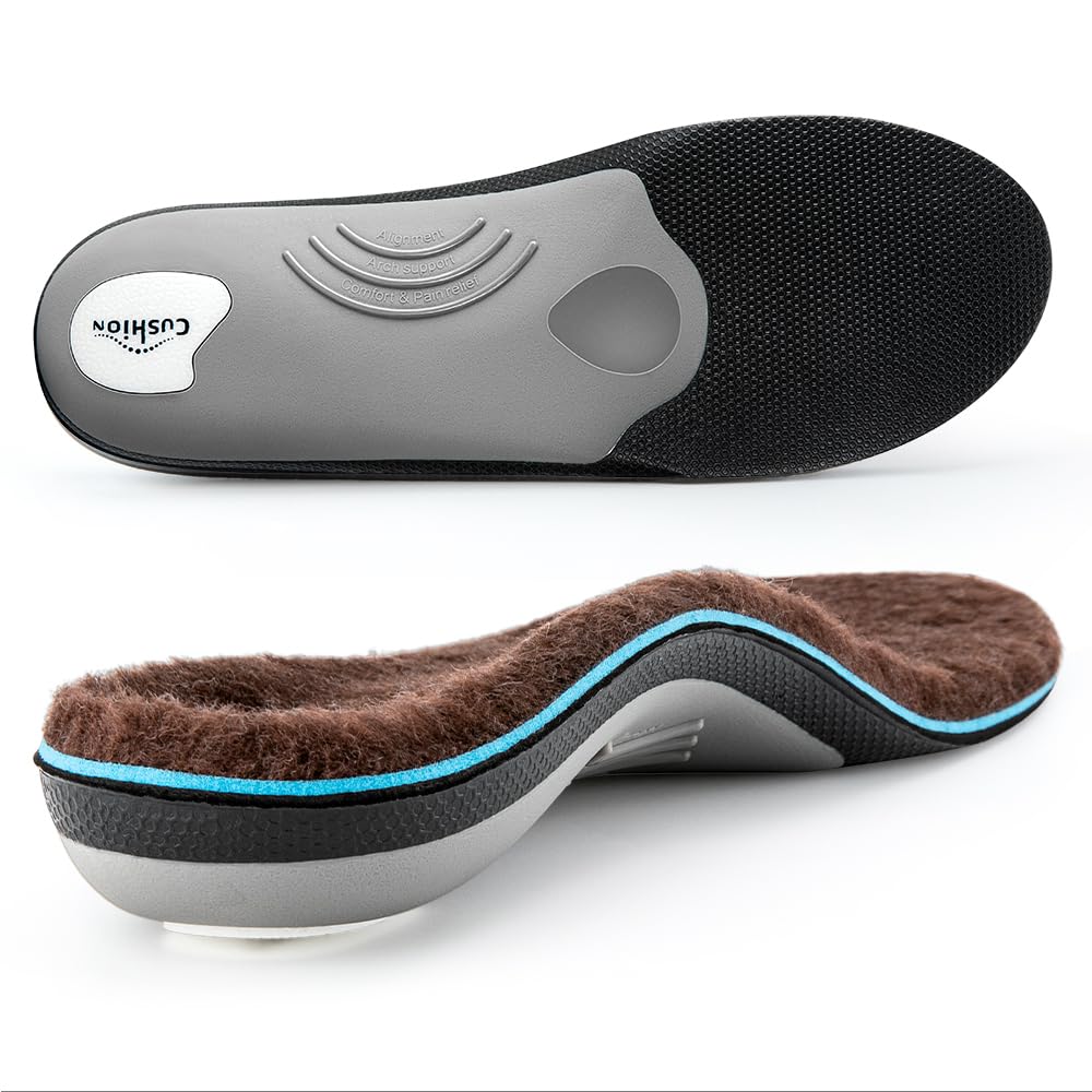 VALSOLE winter thermal wool insoles,Heavy Duty Support Pain Relief Orthotics Plantar Fasciitis High Arch Support Insoles,for Men Women Work Boot Shoe Insole warm insoles (MEN 10-10 1/2 | WOMEN 12-12 1/2--(286mm), Brown)