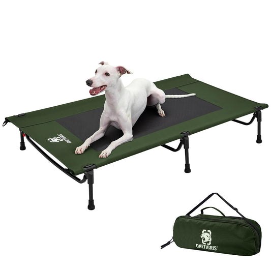 OneTigris Elevated Dog Bed, Outdoor Dog Cod Large Raised Dog Bed with Chew Proof Mesh, No-Slip Portable Dog Cot for Indoor & Outdoor Portable (Olive, Medium)