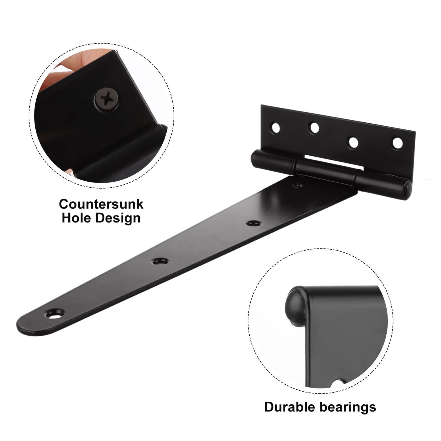 Acrux7 6 PCS Heavy Duty Gate Hinge 10 Inch T Strap Hinges, Metal Shed Barn Door Hinges with Screws, Black Strap Gate Hinge Outrdoor for Barn Doors, Shed Door, Wooden Fence