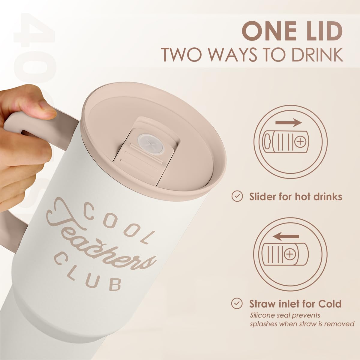 SANDJEST Teacher Appreciation Gift for Women – Stainless Steel Insulated Tumbler with Handle - Teachers Travel Coffee Mug Cup for Women Back to School Birthday Christmas, 40oz