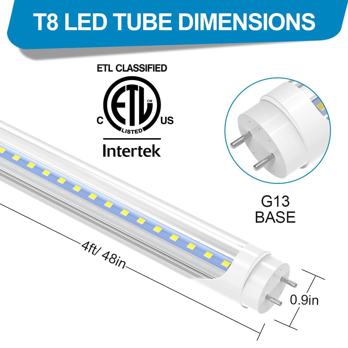 CNSUNWAY T8 LED Tube 4ft, 22W 2400LM, 6500K Cool White, Clear Cover, Dual-Ended Power, Ballast Bypass, T8 T10 T12 Fluorescent LED Replacement Bulbs, Shop Lights for Garage Warehouse (12-Pack)
