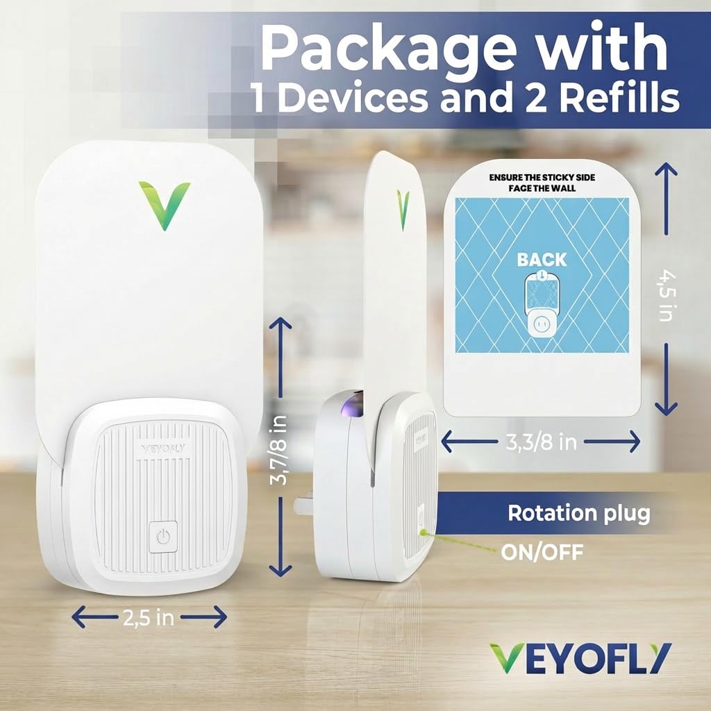 VEYOFLY Fruit Fly Traps for Indoors (4 Device + 12 Refills), Gnat Trap Indoor Plug in, Bug Traps, Flying Insect Trap, Gnat Traps for House Indoors, Fly Trap Indoor for Home Bug Light, Gnats Catcher