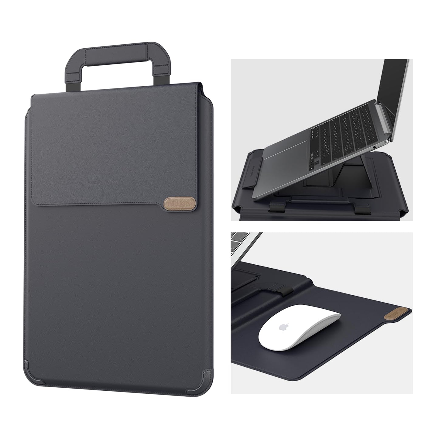 Nillkin Upgraded 13-16 Inch Laptop Sleeve Case for MacBook/Dell/HP/Lenovo/Asus, Unique Slim Travel Computer Bag with Adjustable Stand & Mouse Pad, Magnetic Handle, PU Leather, Black
