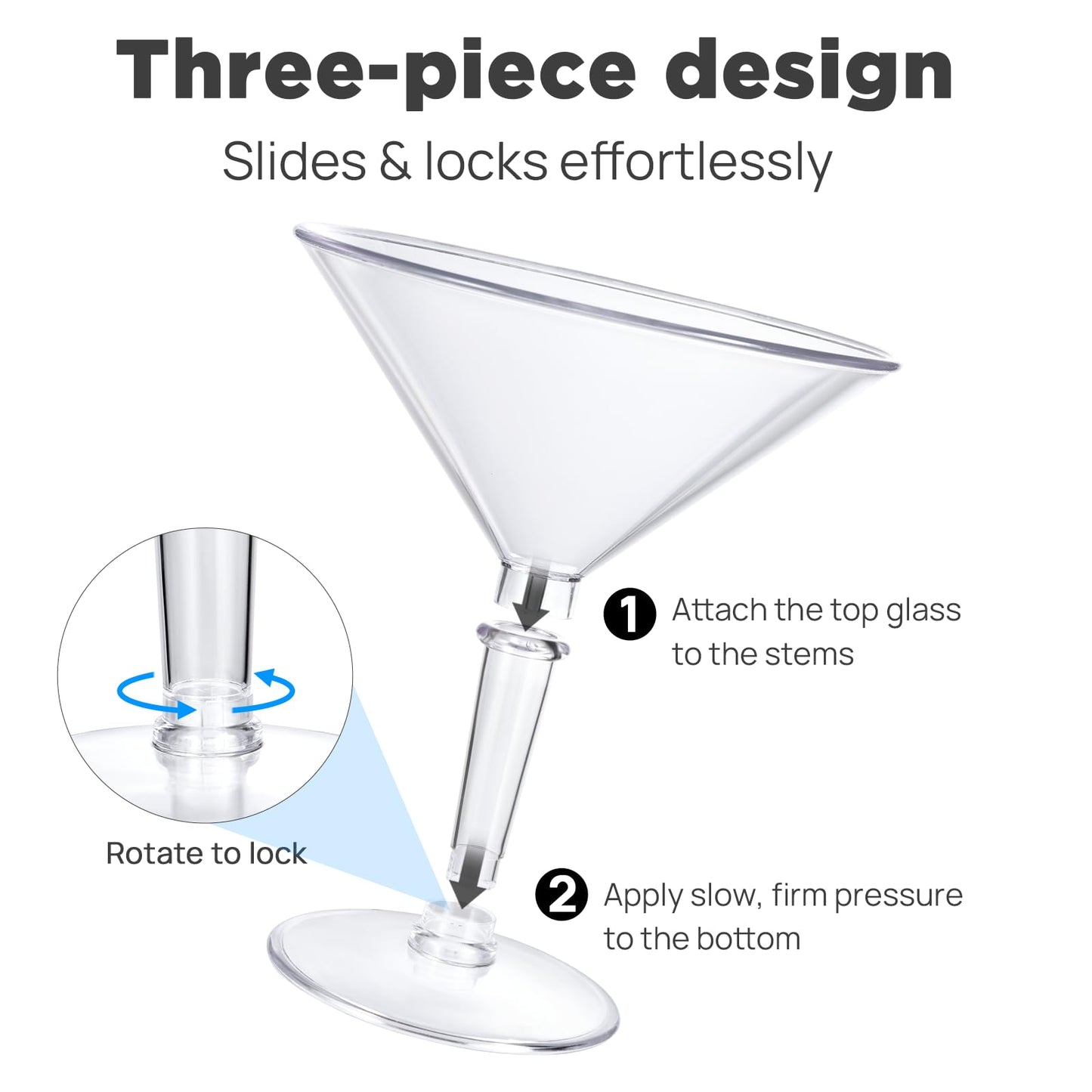 Unbreakable Giant Martini Glasses set of 4, 48 oz Plastic Cocktail Glasses, Jumbo, Reusable, BPA Free, Detachable, Perfect for Picnic, Beach & Patio Party, Appetizers, Birthday, Wedding and All Events