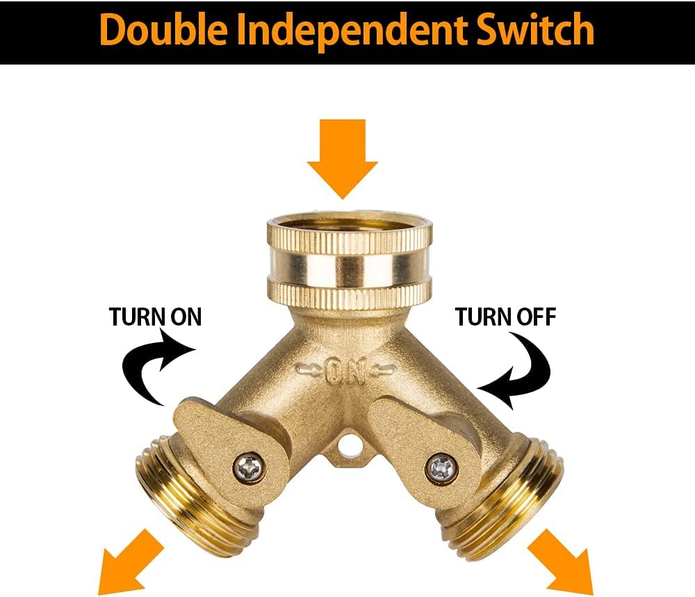 Fohil 2 Way Y Garden Hose Connector,Heavy Duty Brass Tap Hose Splitter for Lawn and Garden, Hose Spigot Outlet Adapter with 2 Valves Plus 4 Extra Rubber Washers 4 Pack