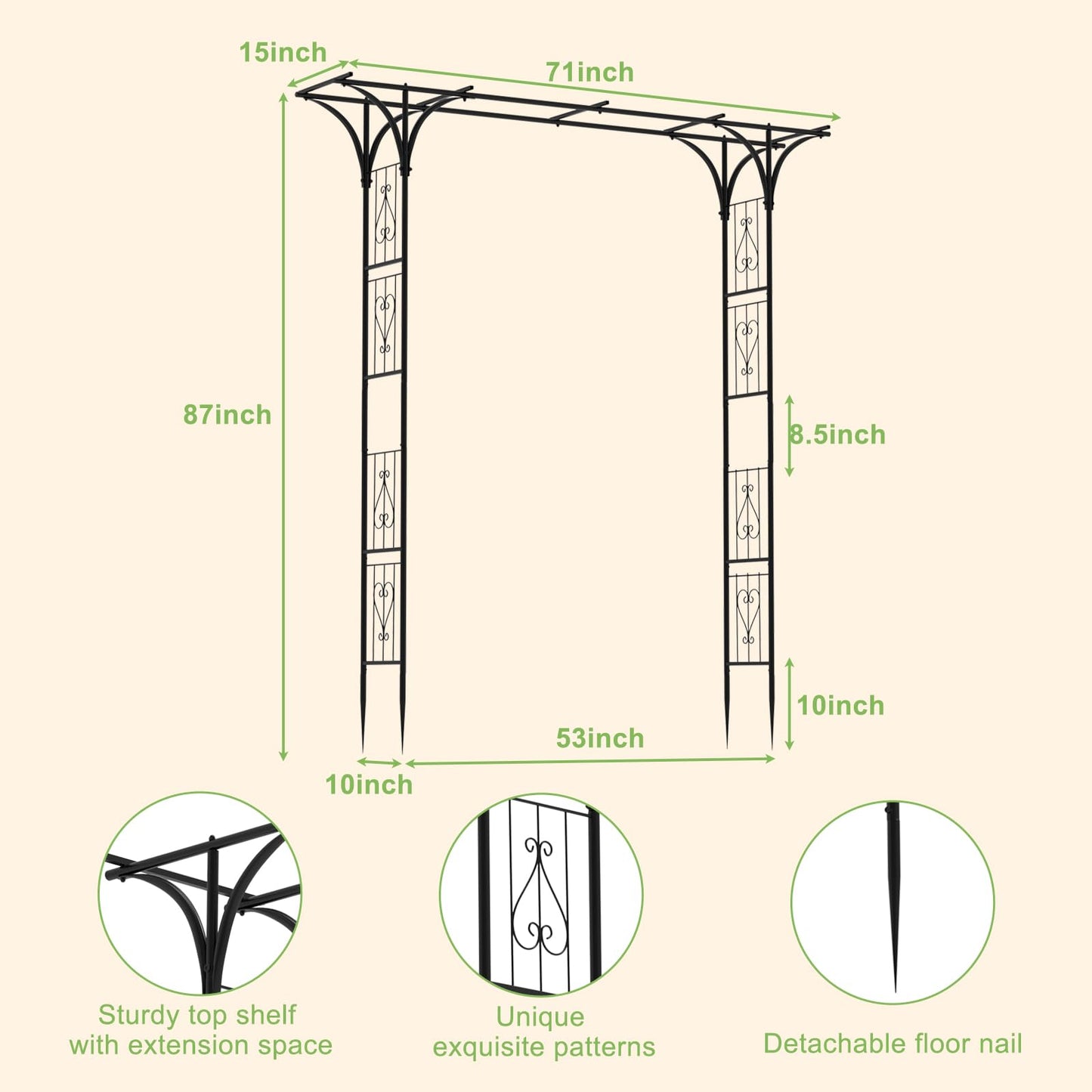 OUSHENG 7FT Garden Arch Arbor, Steel Frame Stand Trellis for Climbing Plants, Outdoor Archway Gate for Wedding Ceremony Decoration Party Vines Lawn Courtyard Patio Backyard