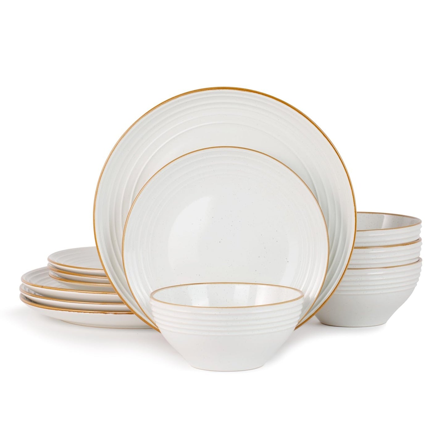 Richmount Jupiter Dinnerware Set, Plates and Bowls Sets for 4, Microwave and Dishwasher Safe, Scratch Resistant, 12 Pieces Dishes Set, White
