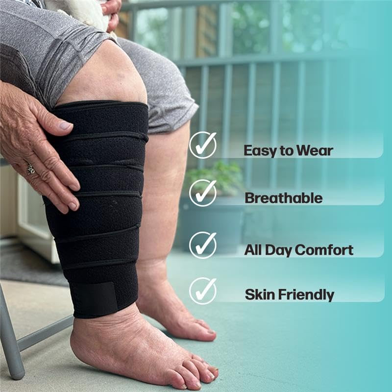 Beltwell Compression Wrap - Medical Grade 6-Adjustable Straps for Swelling, Lymphedema, Edema, Varicose Veins, and Improved Circulation - Comfortable Fit for Easy Walking and Daily Activities (Beige, M - TALL)