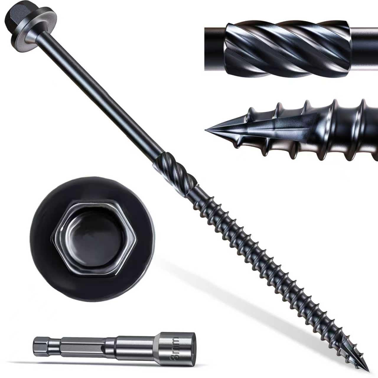 #14 x 6 Wood Structural Screws 50 Pcs, Exterior Hex-Head Lag Screws, Black Heavy Duty Construction Timber Log Landscaping Wood Screws, Hex Socket Included
