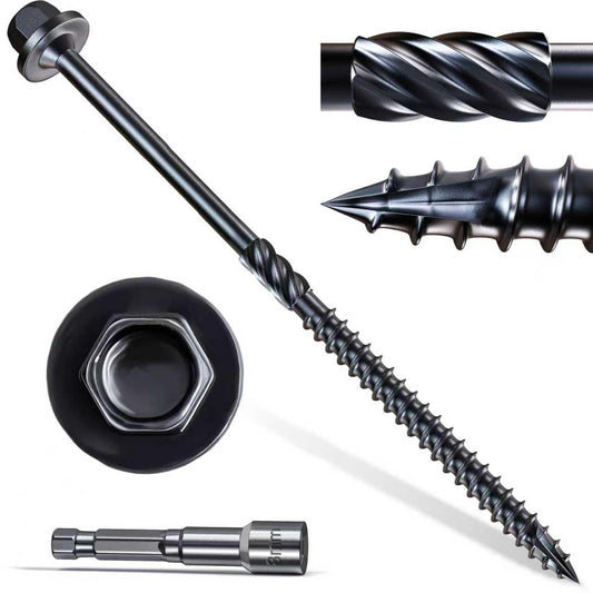 #14 x 6 Wood Structural Screws 50 Pcs, Exterior Hex-Head Lag Screws, Black Heavy Duty Construction Timber Log Landscaping Wood Screws, Hex Socket Included