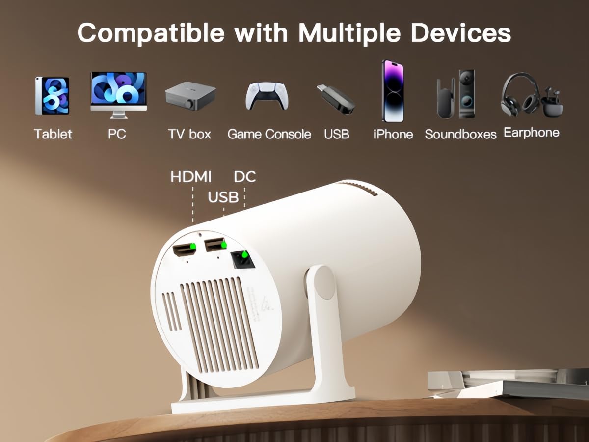 [Built-in Apps & 2026 Upgraded] WEMI Mini Portable Projector Mini Projecteur Portatif with WiFi 6 and Bluetooth 5.4 for Bedroom Smart Movie for iPhone Cell Phone Android OptiBarrel 500