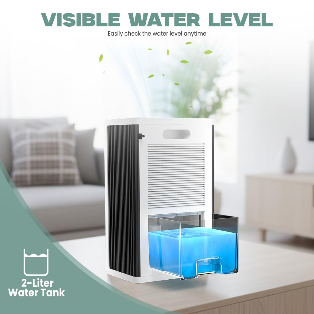 HHI Dehumidifier for Home, 65 Oz Capacity, Coverage Area 350 Sq. Ft, Auto Shut Off Function, Ultra Quiet Small Dehumidifier for Bathroom, Closet and Small Room, 7 Color LED Lights, 2L(White)
