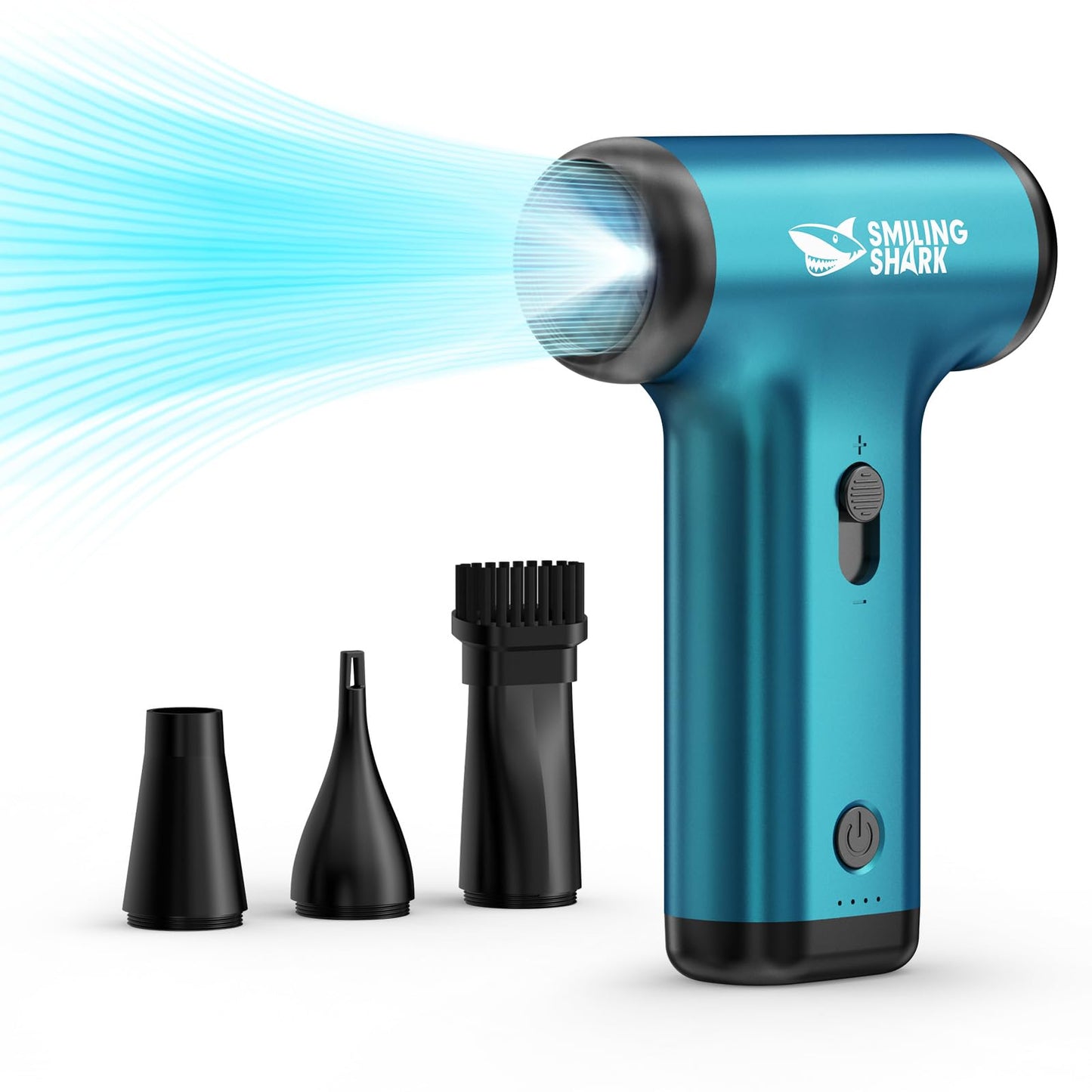 Smiling Shark Compressed Air Duster, JF-01 Brushless Motor Stepless Speed 130000RPM 5Kpa Rechargeable Cordless Electric Air Blower with LED Light for PC Cleaning/Keyboard/Car/Camping, (Blue)