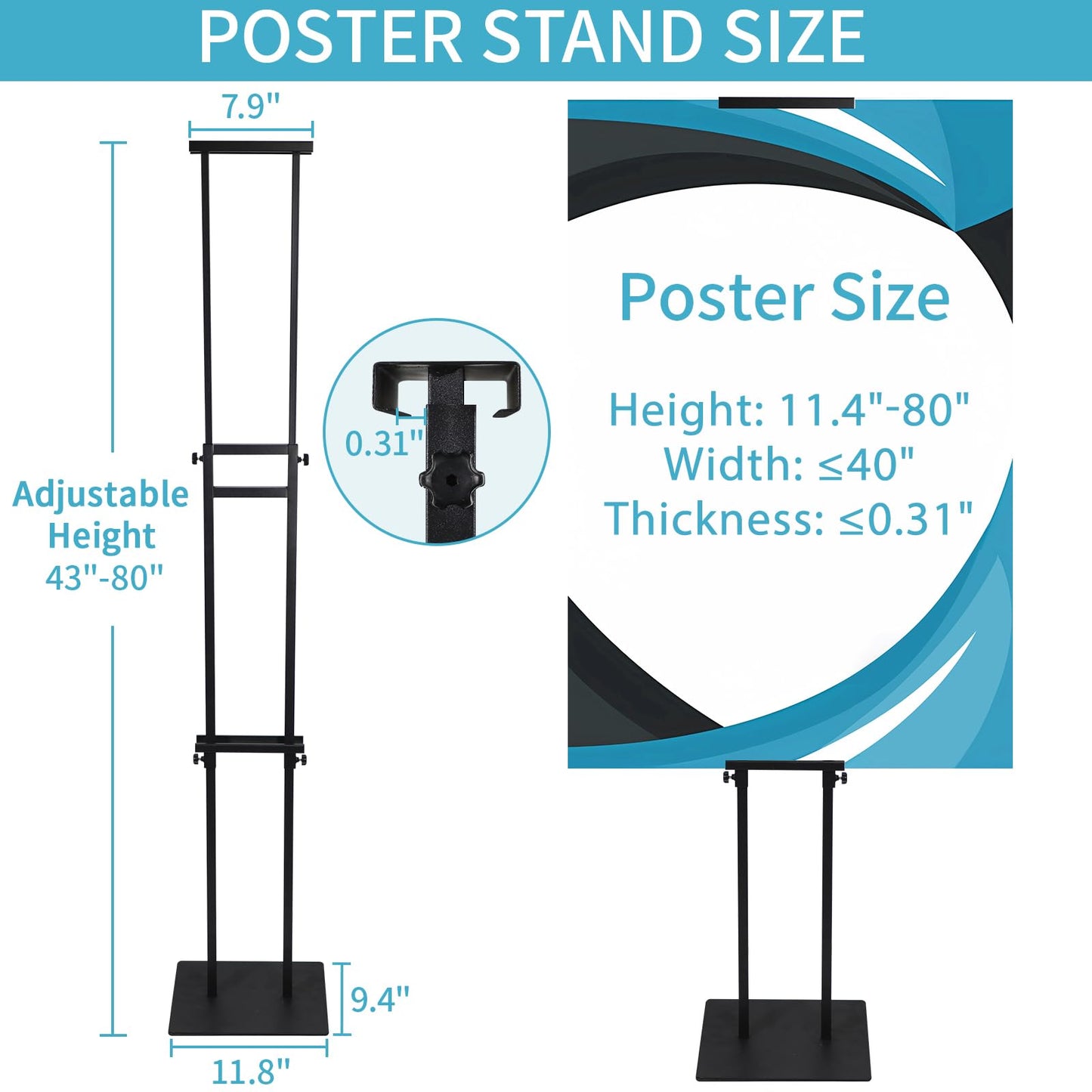 JR-MOV Poster Stand Heavy Duty - 1 Pack Adjustable Poster Board Stand Double-Sided Pedestal Sign Stand Floor Standing Sign Holder Height Up to 80 Inch for Display Banner Foam Poster Holder Stands