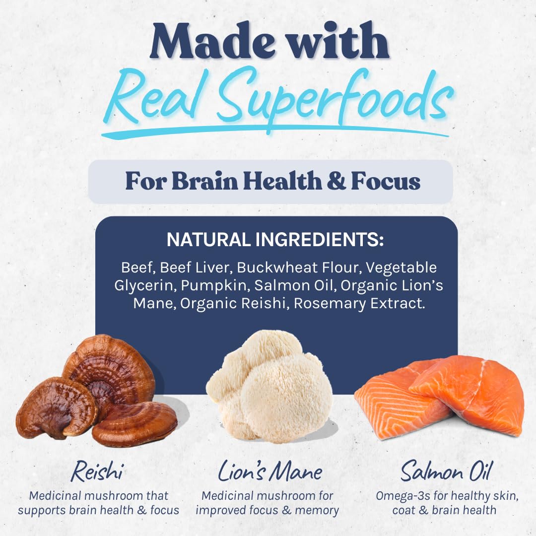Healthybud Beef Mini Training Treats for Dogs Low-Calorie Soft Liver Treats for Puppies & Small Dogs with Reishi Lion’s Mane Pumpkin Salmon Oil Grain-Free and Made in Canada 6.5oz 3Pack Made in Canada