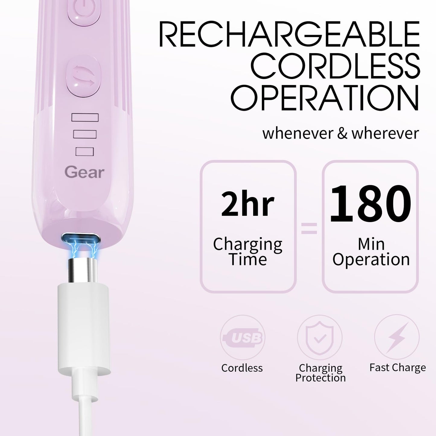 Professional Manicure Pedicure Kit -360° Light, Rechargeable Electric Nail Drill, Cordless Electric Nail File Set, 3 Speeds Hand Foot Care Nail Drill for Thick Nail Toenail Cuticle