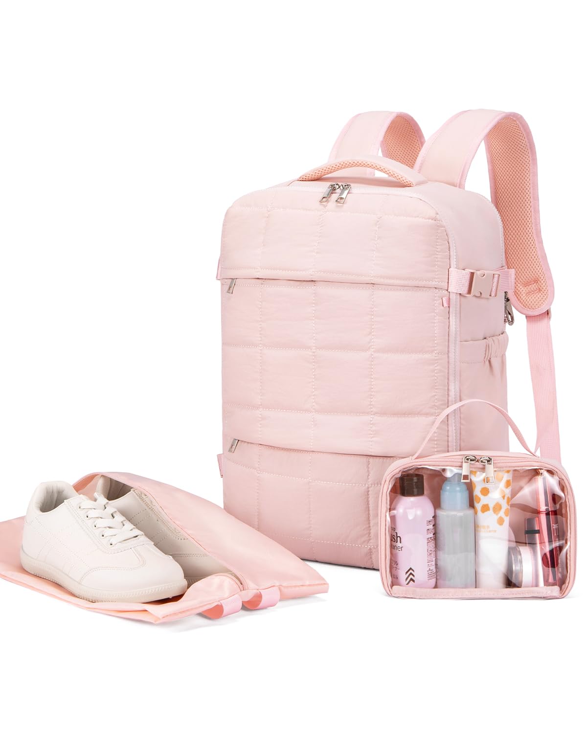 WESTBRONCO Travel Laptop Backpack for Women 17 inch Travel Backpack Carry on Flight Approved Puffy Travel Weekender Bags, Pink, Travel Laptop Backpack