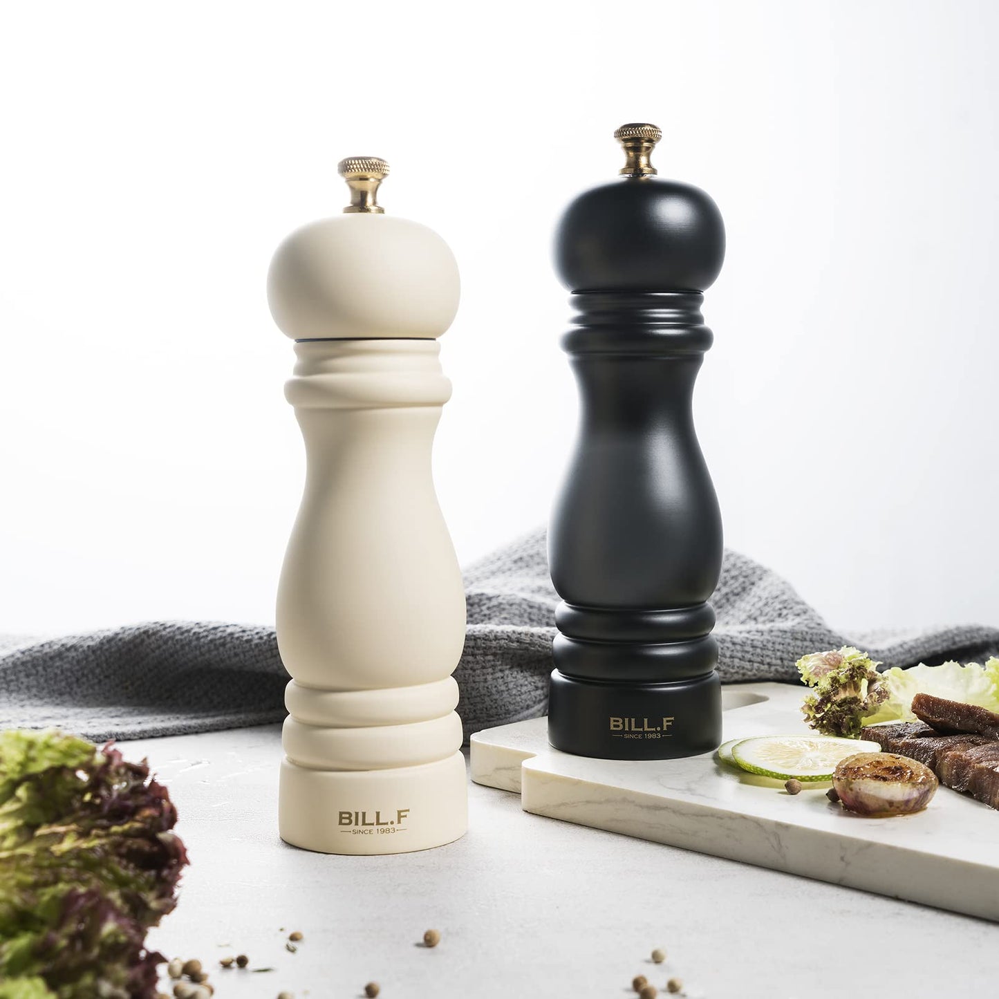 Salt and Pepper Grinder Pepper Mill Grinder Pepper Grinders Shakers Salt Mill Set of 2 with Adjustable Ceramic Rotor 7 Inch Black and White (BFBH210324)