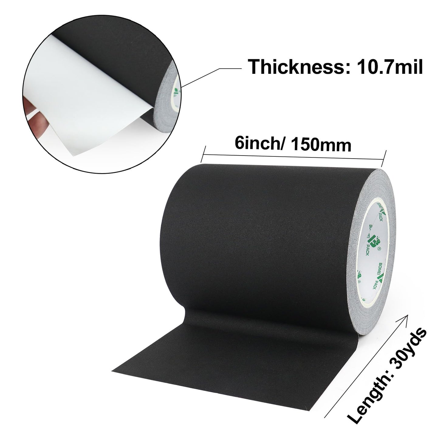 BOMEI PACK Wide Black Gaffer Tape 6 Inch x 30Yds, Non Reflective Residue Free Pro Matte Gaffing Tape for Photography