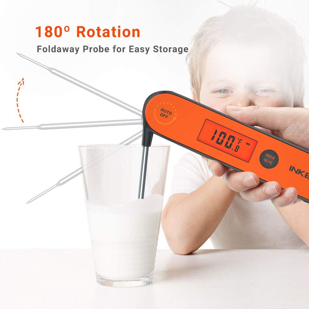 INKBIRD Instant Read Digital Meat Thermometer Waterproof Cooking Candy Thermometer with Rechargeable Calibration Magnet Backlight,IHT-1P Fast Thermometer with Folding Probe for Grill Deep Fry BBQ Milk