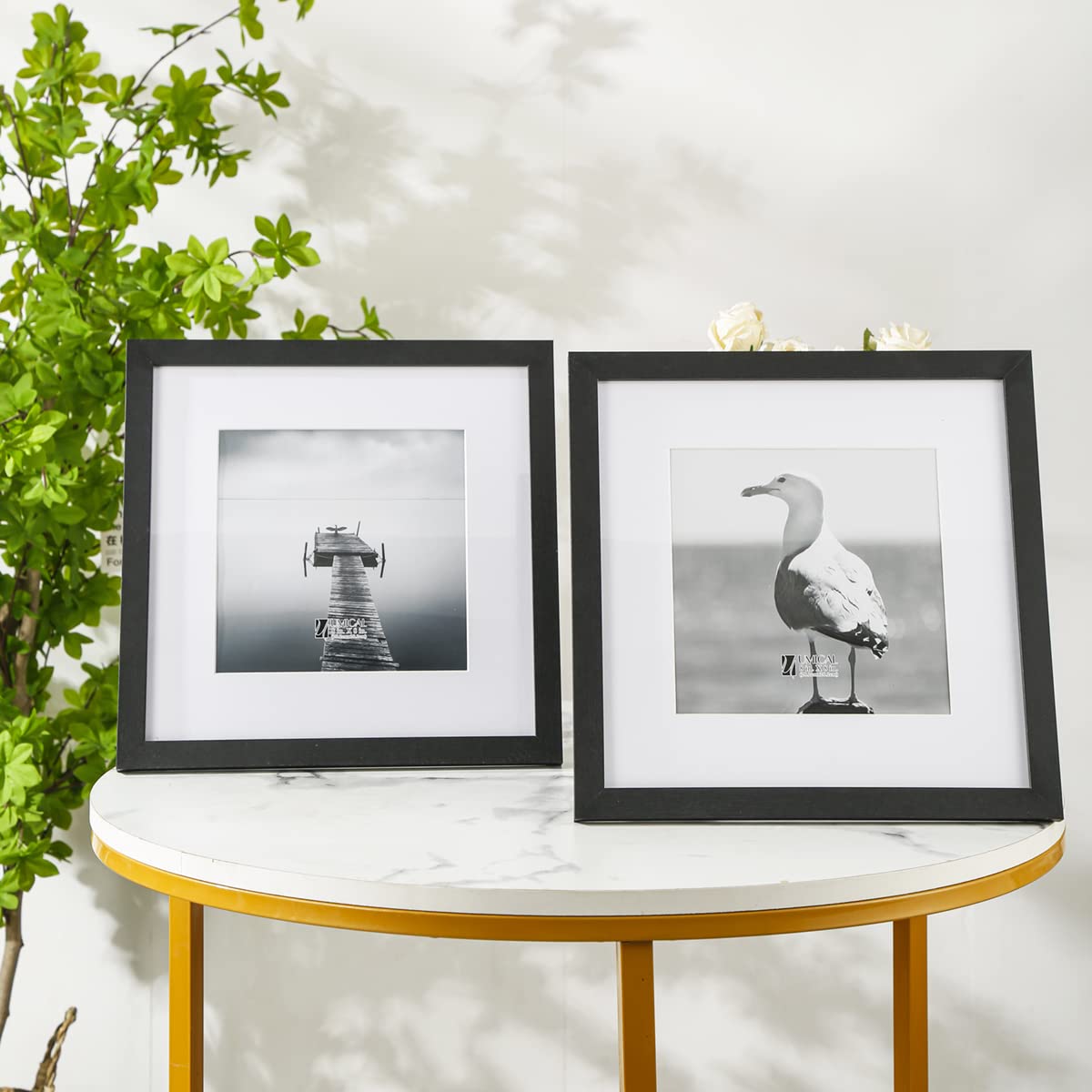 UMICAL 12x12 Picture Frames Set of 2 Display 10x10 or 8x8 Pictures with Mat or 12x12 Pictures without Mat Square Wood Black Photo Frames with HD Plexiglass for Tabletop Stand and Wall Mounting