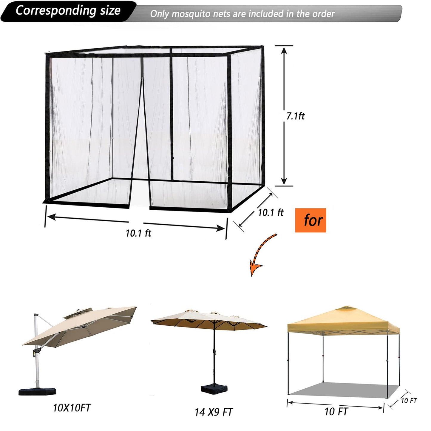 Tiimmgaal 10x10 Mosquito Netting for Patio Camping Gazebo/Pop Up Canopy Tent,Double Door Side Screen Easy Installation Black（Only Mosquito Net No Frame） (Around 10x10FT)