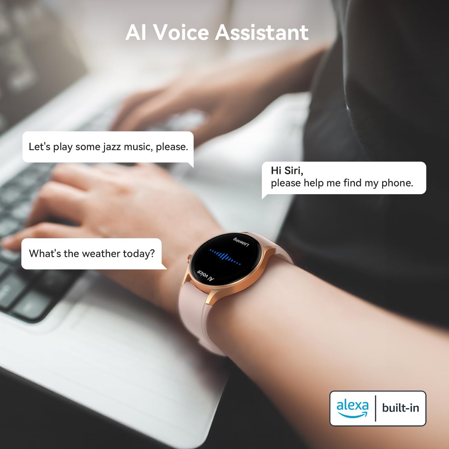 aeac Smart Watch for Women, AMOLED Ultra-Clear Screen Fitness Tracker with Step Counter/Heart Rate/Sleep/SpO2 Monitor, Waterproof Montre Intelligente Femme for iPhone/Samsung/Android（Pink）