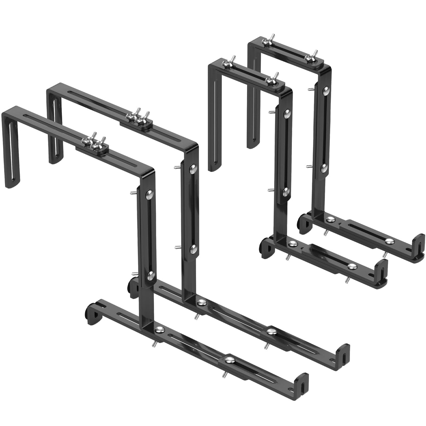 Bamworld 4Pcs Window Box Brackets, 4-Fold Adjustable Flower Box Holder for Window Box Planter, Heavy Duty Iron Wall Mount for Various Walls and Railings, Balconies, Windowsills, Fences, Deck, Garden