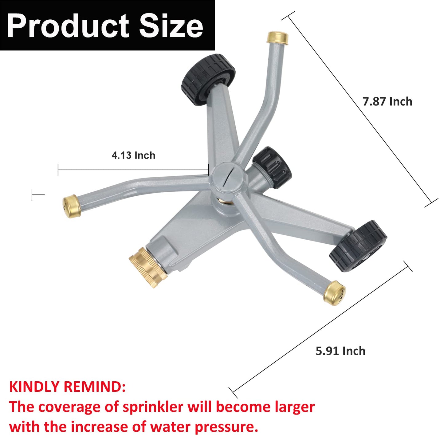 STYDDI Metal Rotating Water Sprinkler for Lawn, Heavy Duty Metal 3-Arms Whirling 360 Degree Automatic Rotary Lawn Sprinkler with Wheeled Base for Small Lawn and Garden, Yard, Cover up to 1,384 Sq. ft.
