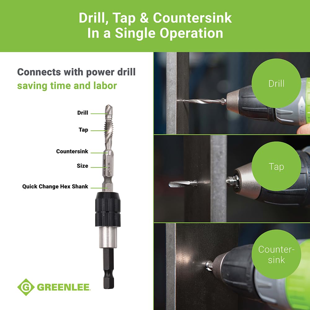 TEMPO Greenlee DTAPKIT 6-32 to 1/4-20 Combination Drill and Tap Set, 6-Piece