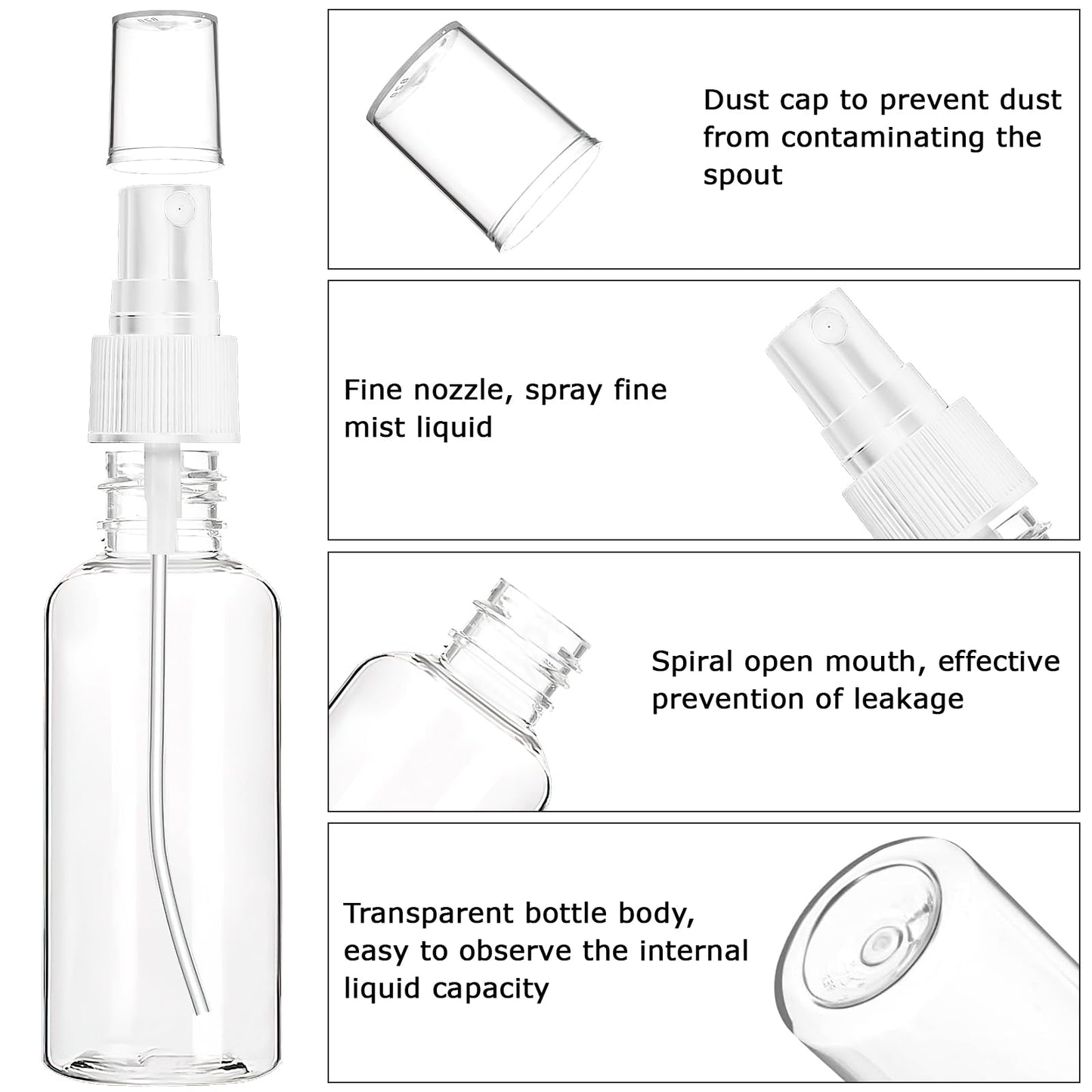 200 Pack Mini Travel Spray Bottles, 1oz Clear Fine Mist Spritzer Bottles, Small Refillable Liquid Containers for Little Perfume, Water, Skin Toner