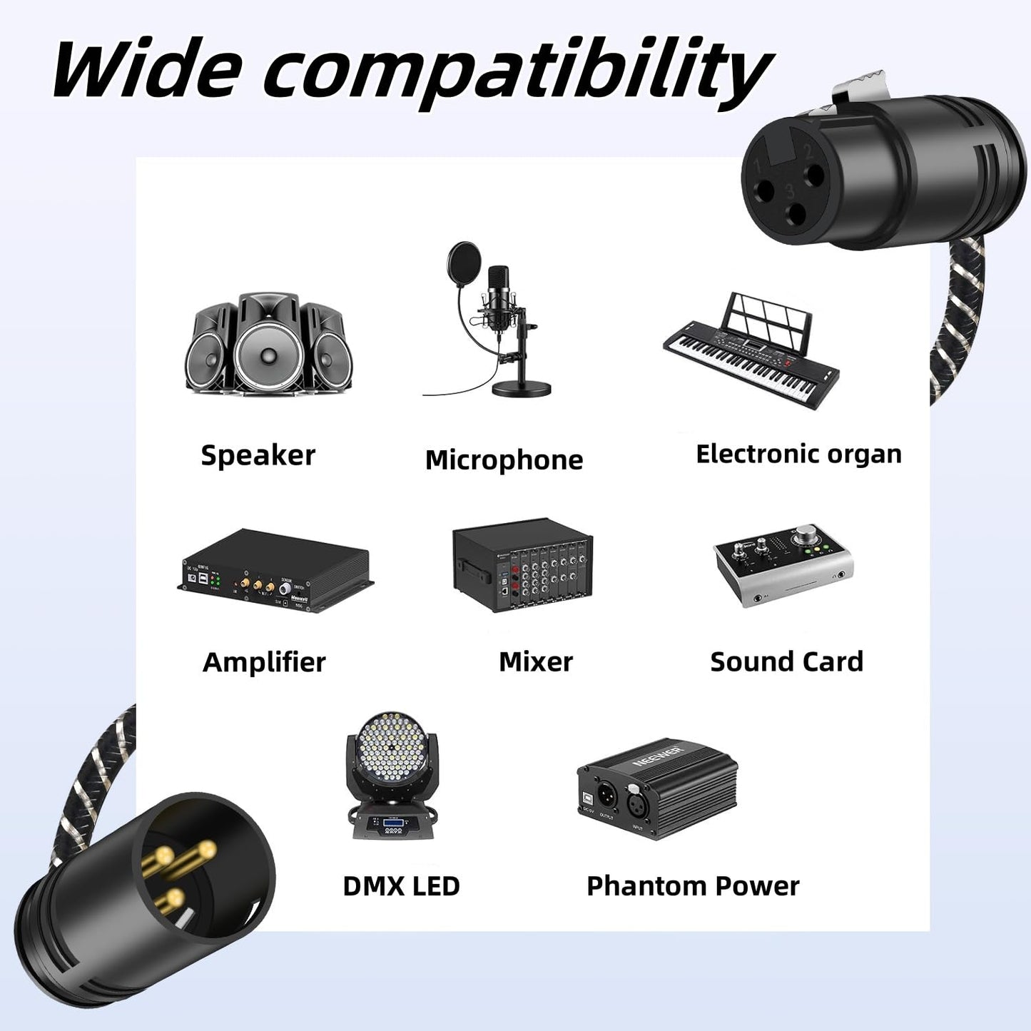 NCGGY Right Angle XLR Cable,Short XLR Microphone Cable,Adjustable-Angle Low-Profile XL R Microphone Adapter Connector for Powered Speakers,Recording Devices 1FT 2-Pack