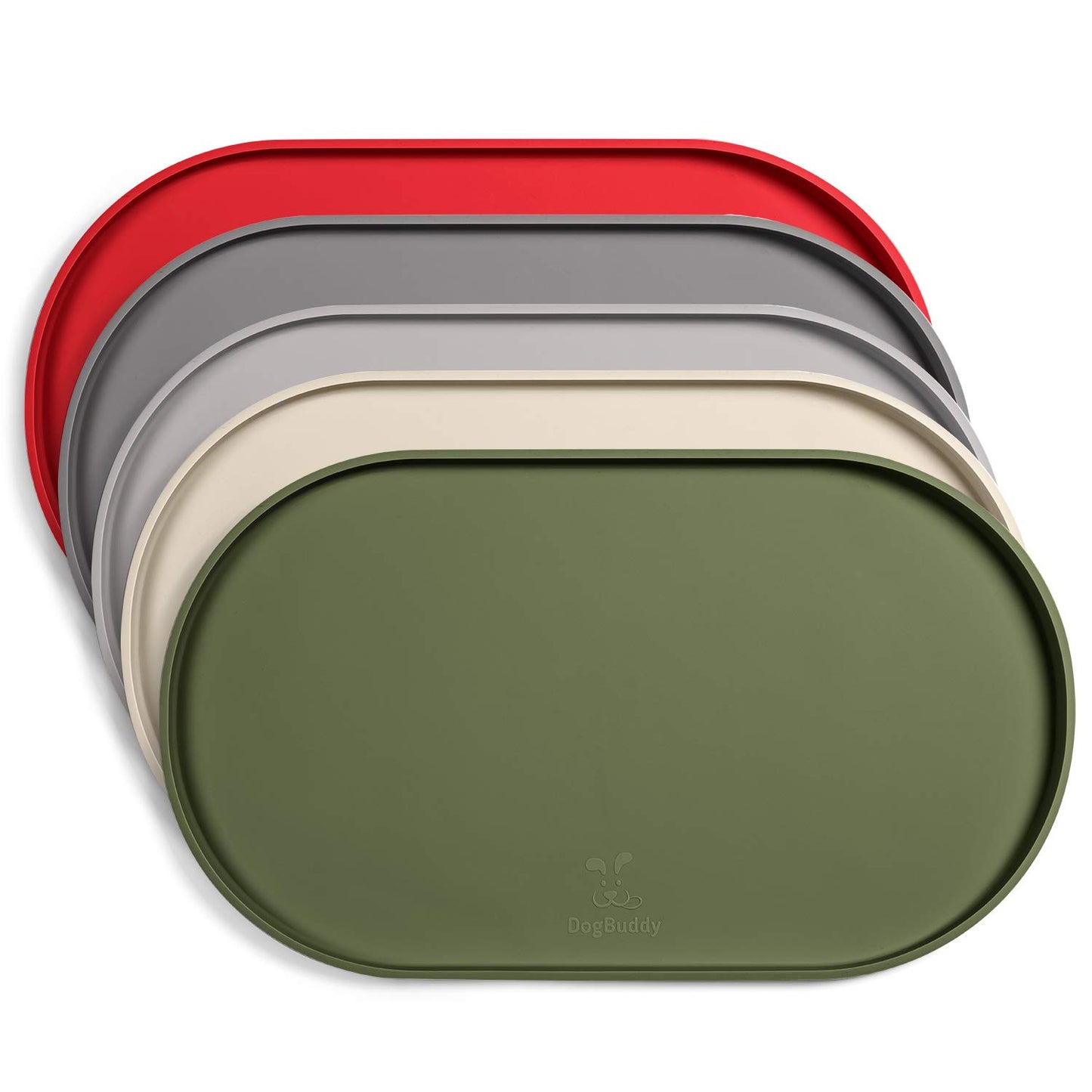 DogBuddy Dog Food Mat, Small (19x11), Large (24x14), Nonslip Pet Food Mat, Silicone Dog Bowl Mat, Washable Dog Mat for Food and Water, Waterproof Dog Food Mats for Floors (Large, Khaki Green)