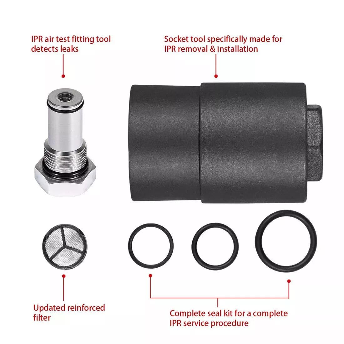 TEXVOKIE 6.0 IPR Valve Socket & Oil Rail Adapters Kit & 6.0 High Pressure Oil Pump IPR Valve Air Test Fitting Tool with Seal Kit, Fits for Ford 6.0L Powerstroke Diesel Engine, Pack of 8