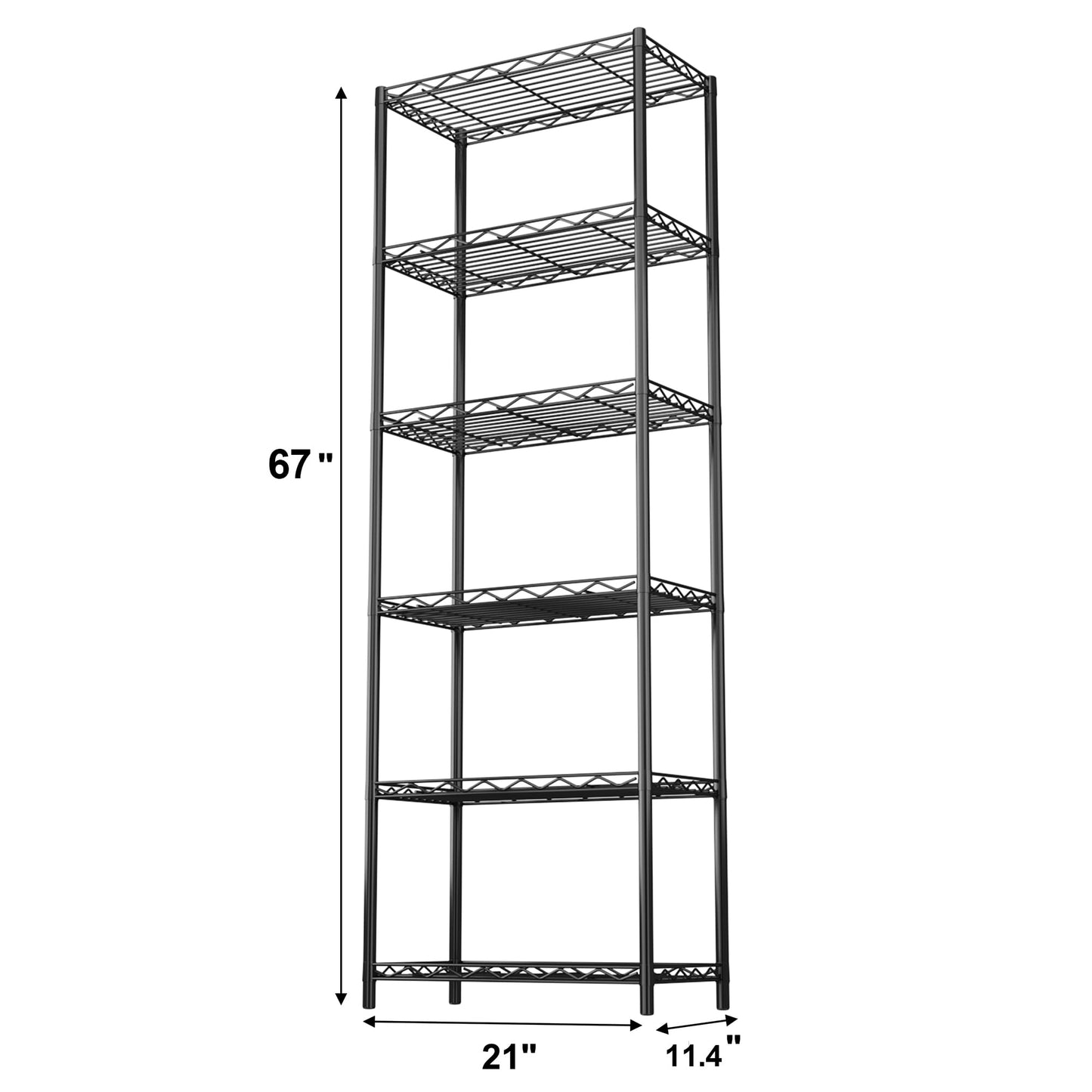 HOMEFORT 6-Tier Wire Shelving, 6 Shelves Unit Metal Storage Rack, Durable Organizer, Perfect for Pantry Closet Kitchen Laundry Organization (Black)