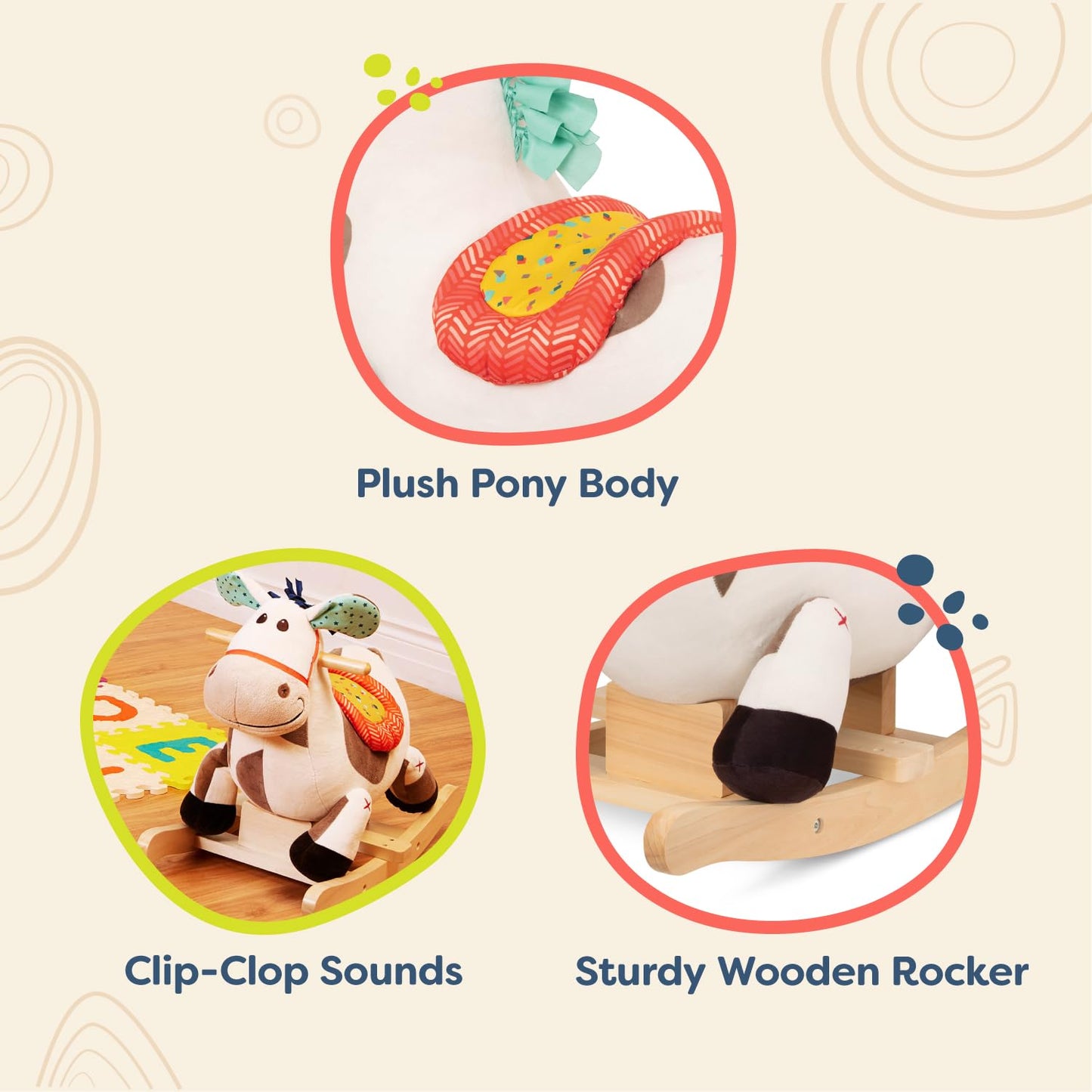 B. toys – Rodeo Rocker – Spotty – Large Plush Ride On – Comfy Seat & Hardwood Rockers – Developmental Toy for Active Play – Sturdy & Durable – 18+ Months