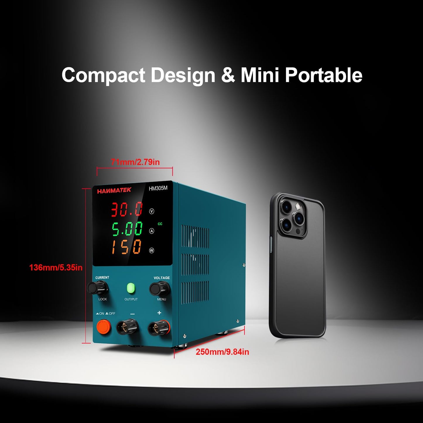 HANMATEK DC Power Supply Variable, 0-30V 0-5A Adjustable Switching DC Regulated Bench,CC CV Mode,Power Supply with High Precision 3-Digit LED Display Value HM305M