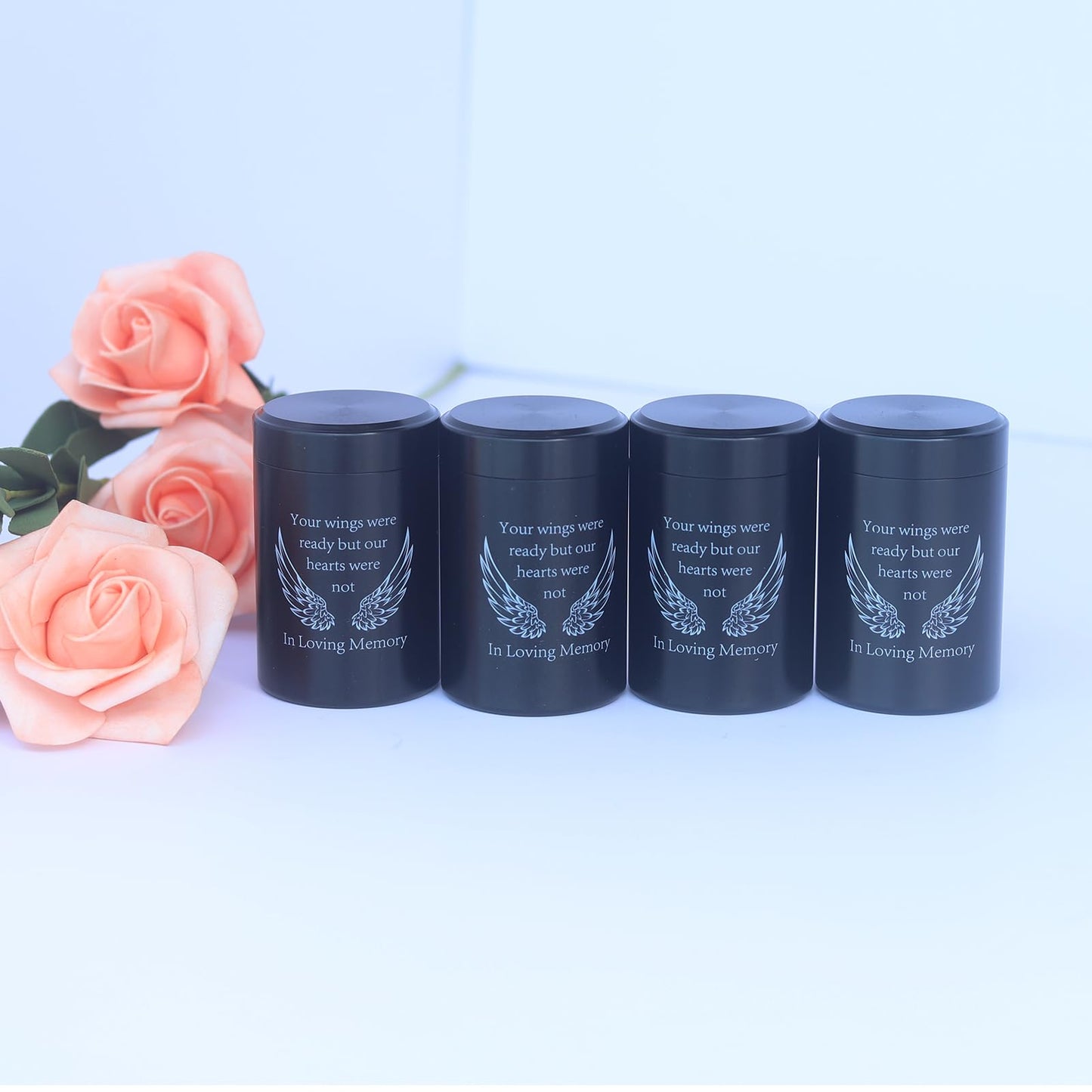2.7 Inch Small Urns for Ashes - Set of 4, Aluminium Mini Keepsake Urns for Human/Pet Cremation, Ashes Holder in Loving Memory, Black