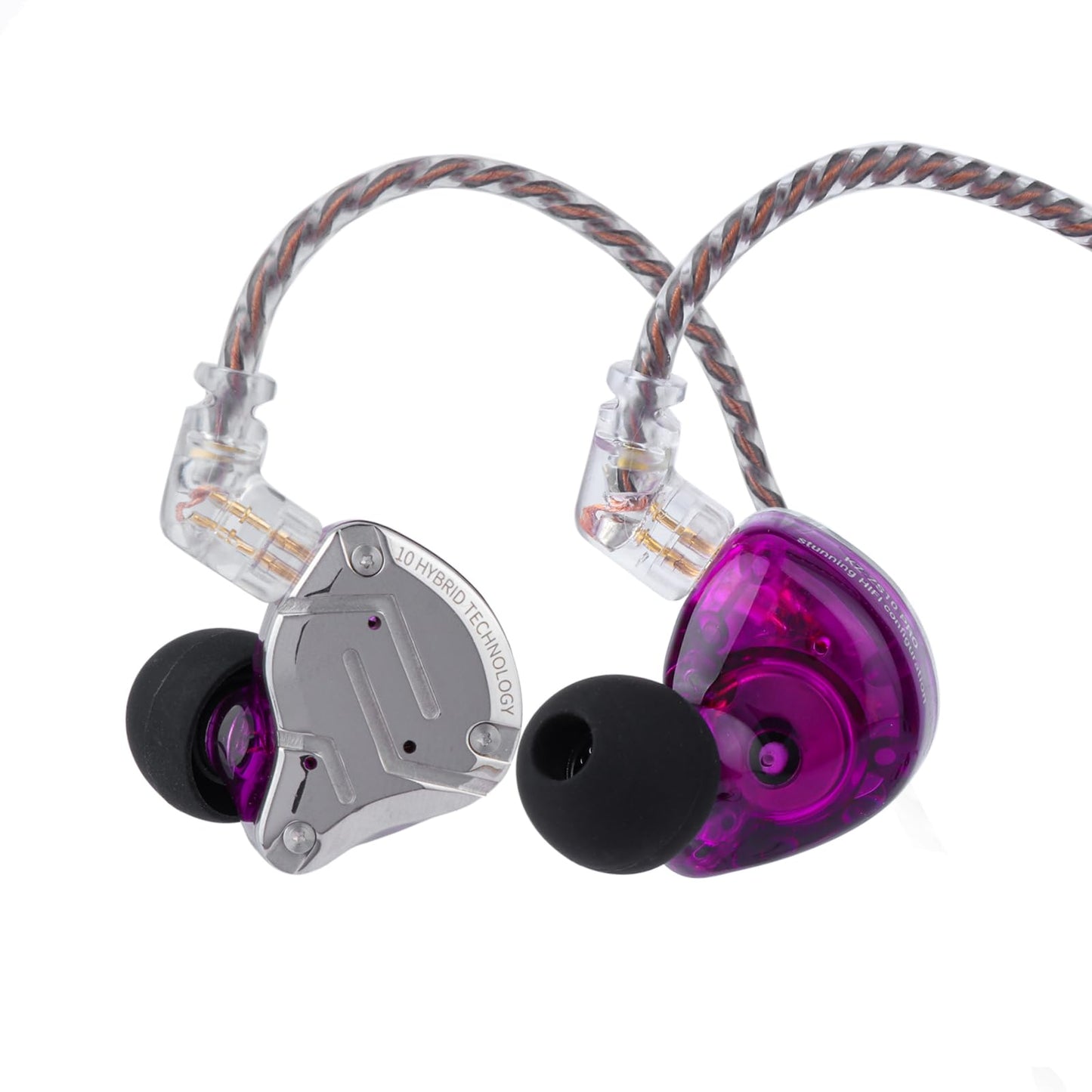 Linsoul KZ ZS10 Pro, 4BA+1DD 5 Driver in Ear Monitor, HiFi Wired Earbuds, Gaming Earbuds, Hybrid IEM Earphones with Stainless Steel Faceplate, Recessed 2 Pin Detachable Cable (Without Mic, Purple)
