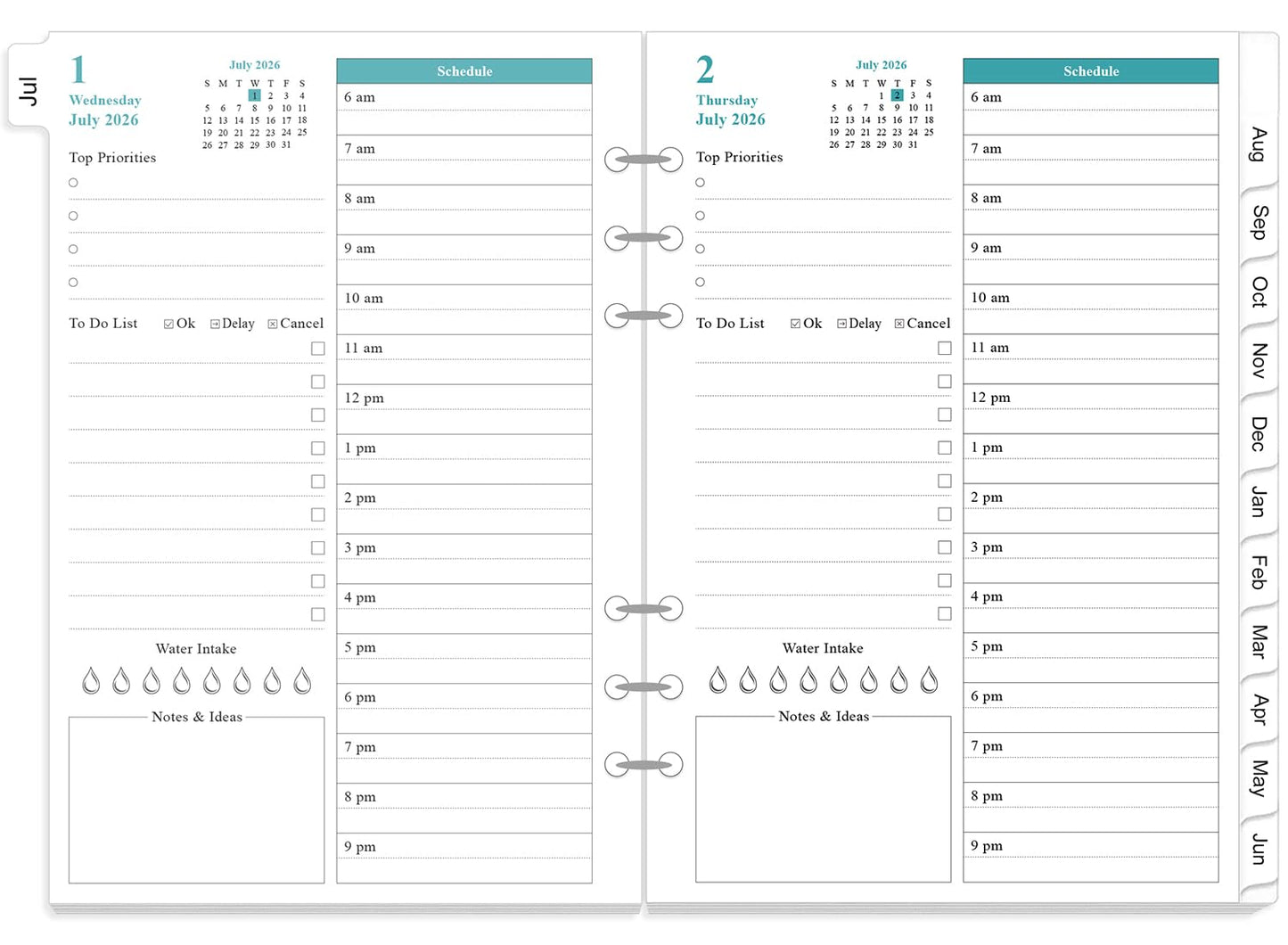2026-2027 Planner Refills for A5 Binder - One Page a Day Daily & Monthly Planner, July 2026 - June 2027, Prioritized, To Do List, Notes, Appointment Planner, 6 Hole Punched, 5.8" x 8.3"
