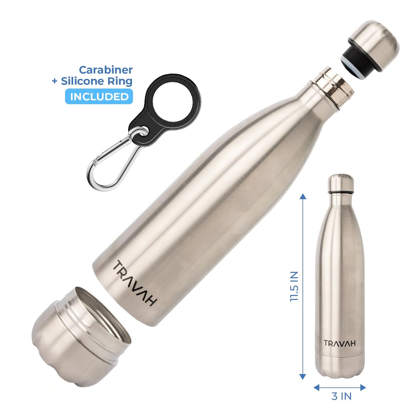 Travah Travel Water Bottle Stainless Steel Water Bottle with Storage for Cash, Keys, Valuables Insulated Water Bottle for Men and Women Hot and Cold Water Bottle Leak-Proof Water Bottle (Silver)